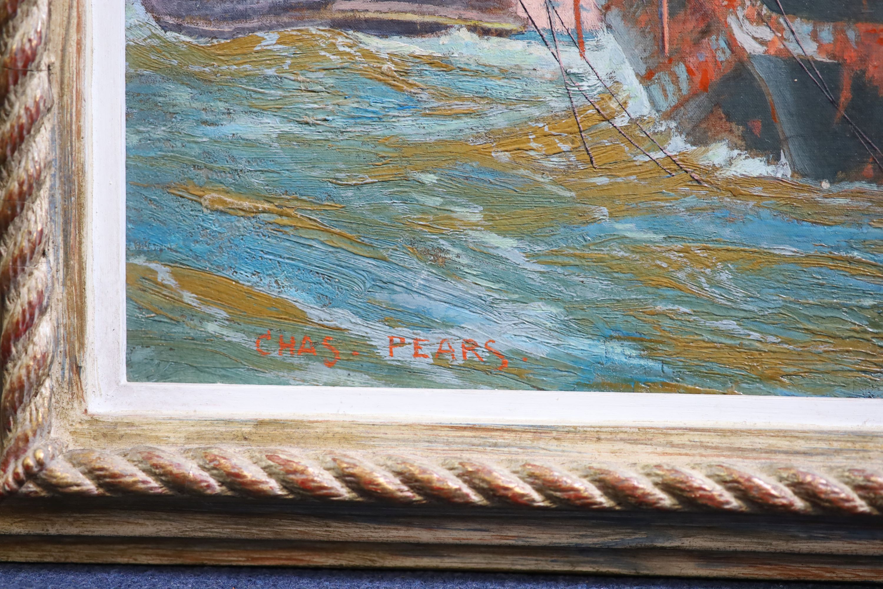 Charles Pears (1873-1958), Salvaging the wreck, Oil on canvas, 57 x 38cm.
